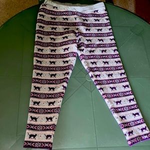 Super Warm Plush Grey Leggings with Purple Cats